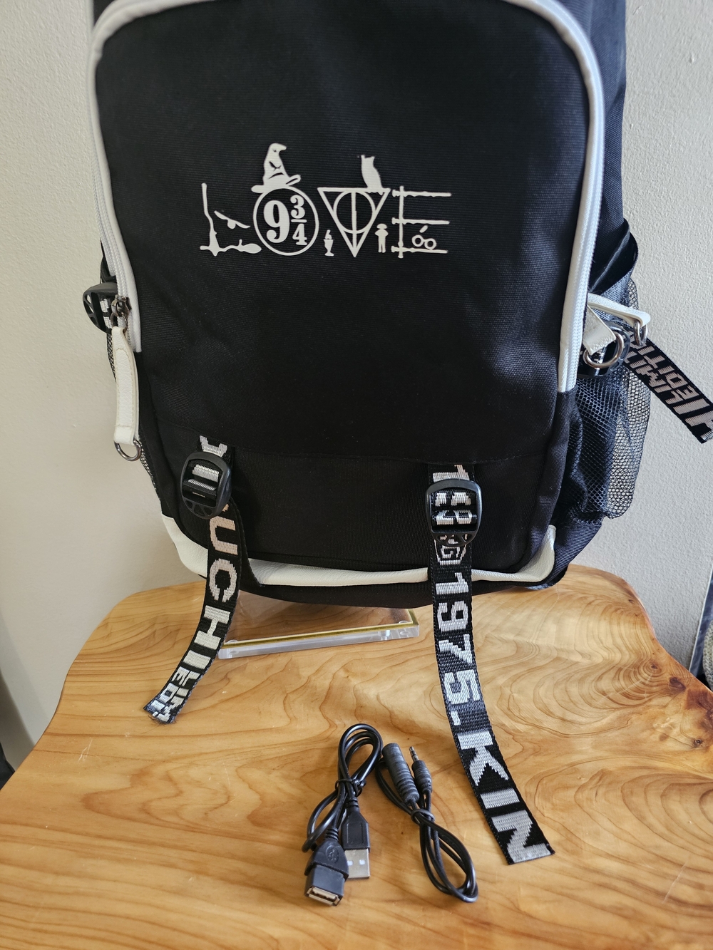 Harry Potter Inspired Black Graphic Zip Front Backpack with White Trim - Picture 11 of 11